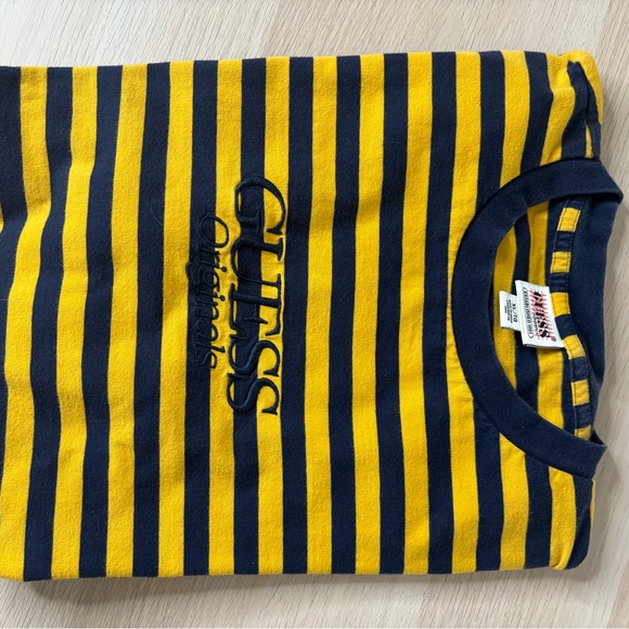 GUESS Blue/Yellow Striped Men’s T-Shirt Size XL Cotton Guess Originals Retro ‘90 - Picture 4 of 7